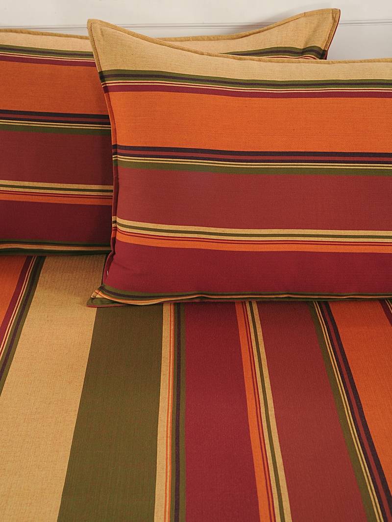 40  Stripes Print Cotton Fitted Double Bed Sheet with   Pillow Cover   Burgundy  Brown