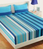 40  Stripes Print Cotton Double Bed Sheet with   Pillow Cover   Blue  Navy Blue