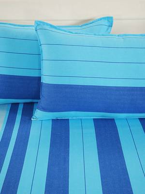40  Stripes Print Cotton Extra Large Bed Sheet with   Pillow Cover   Blue  Navy Blue 3