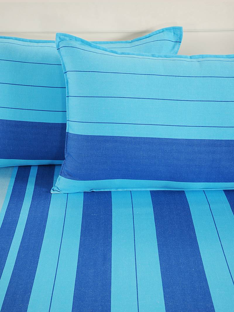 40  Stripes Print Cotton Extra Large Bed Sheet with   Pillow Cover   Blue  Navy Blue