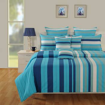 40  Stripes Print Cotton Extra Large Bed Sheet with   Pillow Cover   Blue  Navy Blue 6