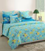 0  Floral Print Cotton Single Bed Sheet with   Pillow Cover   Turquoise  Yellow