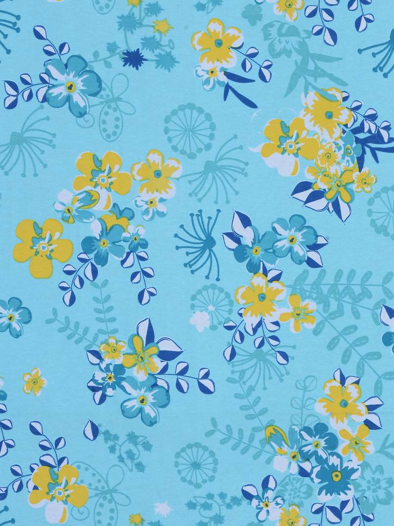 0  Floral Print Cotton Extra Large Bed Sheet with   Pillow Cover   Turquoise  Yellow