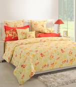 0  Floral Print Cotton Fitted Double Bed Sheet with   Pillow Cover   Orange  Yellow