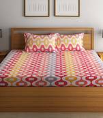 0  Geometric Print Cotton Single Bed Sheet with   Pillow Cover   Orange  White