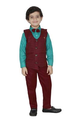 Maroon plain cotton silk boys-suit 1