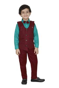 Maroon plain cotton silk boys-suit