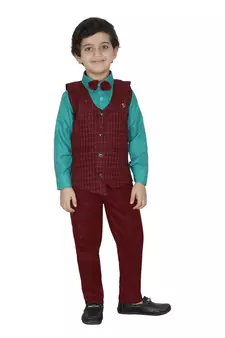 Maroon plain cotton silk boys-suit