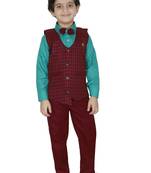 Maroon plain cotton silk boys-suit