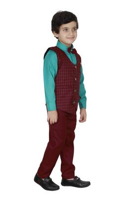 Maroon plain cotton silk boys-suit 2