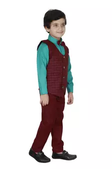 Maroon plain cotton silk boys-suit