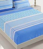 0  Stripes Print Cotton Extra Large Bed Sheet with   Pillow Cover   Blue  White