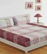 0  Stripe Print Cotton Fitted Double Bed Sheet with   Pillow Cover   Burgundy  Off White