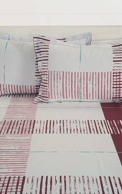 0  Stripe Print Cotton Extra Large Bed Sheet with   Pillow Cover   Burgundy  Off White 3