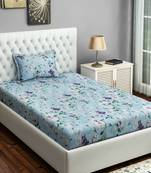 0  Floral Print Cotton Single Bed Sheet with   Pillow Cover   Turquoise