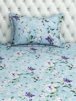 0  Floral Print Cotton Single Bed Sheet with   Pillow Cover   Turquoise 3