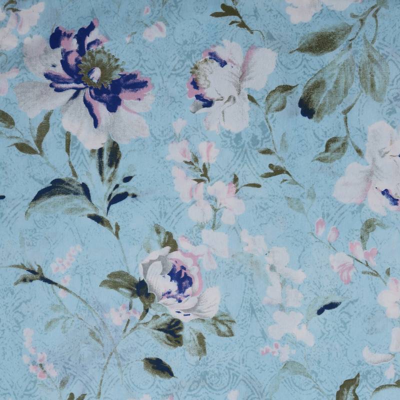 0  Floral Print Cotton Double Bed Sheet with   Pillow Cover   Turquoise