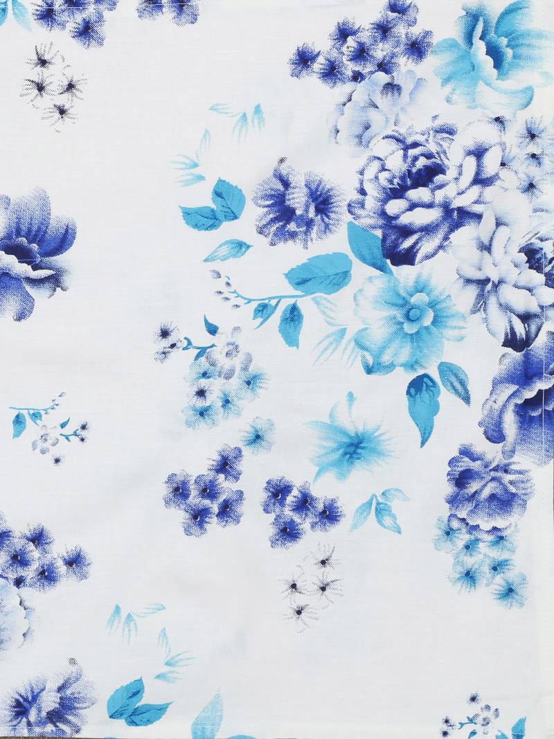 60  Floral Print Cotton Single Bed Sheet with   Pillow Cover   Blue  White