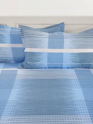 60  Stripe Print Cotton Double Bed Sheet with   Pillow Cover   Blue  White 3
