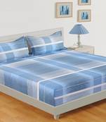 60  Stripe Print Cotton Extra Large Bed Sheet with   Pillow Cover   Blue  White
