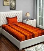 0  Floral Print Cotton Satin Single Bed Sheet with   Pillow Cover   Orange  Yellow