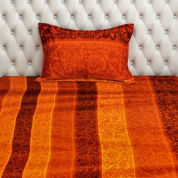 0  Floral Print Cotton Satin Single Bed Sheet with   Pillow Cover   Orange  Yellow 3