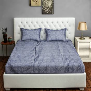0  Ethnic Print Cotton Satin Fitted Double Bed Sheet with   Pillow Cover   Grey 2