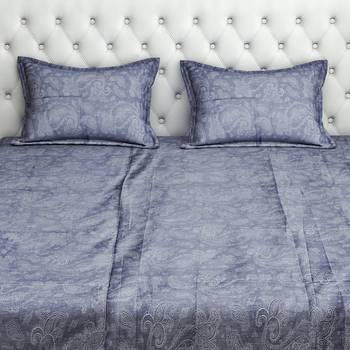 0  Ethnic Print Cotton Satin Fitted Double Bed Sheet with   Pillow Cover   Grey 3