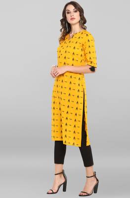Janasya Mustard printed cotton kurta 2