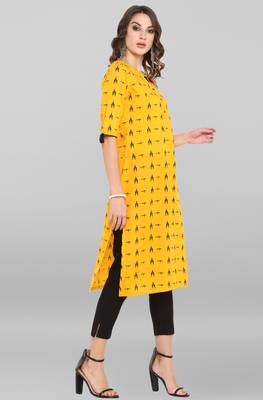 Janasya Mustard printed cotton kurta 3