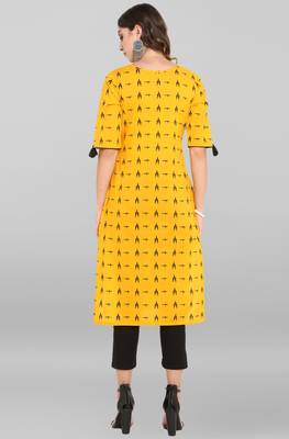 Janasya Mustard printed cotton kurta 4