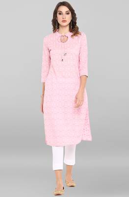 Pink printed cotton kurta 1