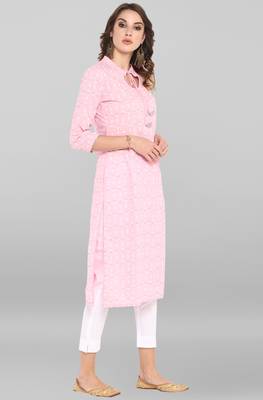 Pink printed cotton kurta 3