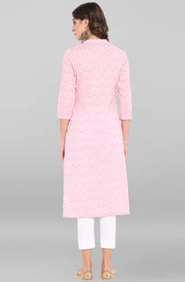 Pink printed cotton kurta 4
