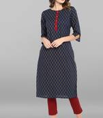 Blue printed cotton kurta