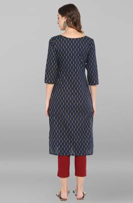 Blue printed cotton kurta 4