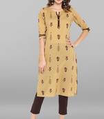 Janasya Beige printed cotton kurta