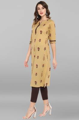 Janasya Beige printed cotton kurta 2