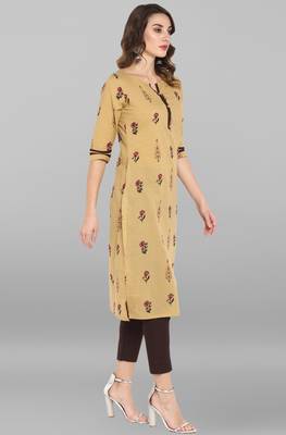 Janasya Beige printed cotton kurta 3