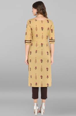 Janasya Beige printed cotton kurta 4