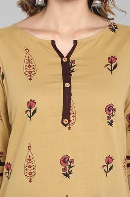 Janasya Beige printed cotton kurta 5