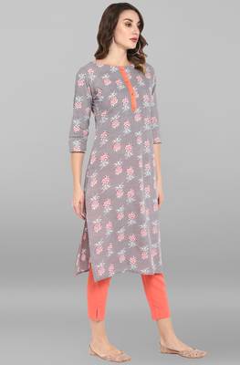 Janasya Grey printed cotton kurta 3