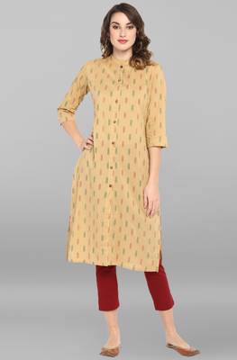 Beige printed cotton kurta 1