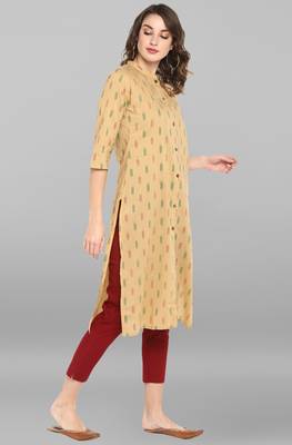 Beige printed cotton kurta 3
