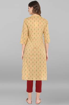 Beige printed cotton kurta 4