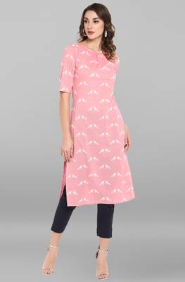 Pink printed cotton kurta 1