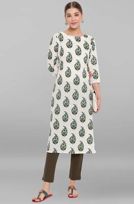 Janasya Off white printed cotton kurta 1