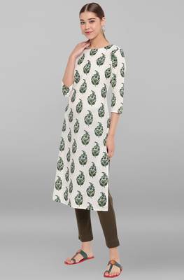 Janasya Off white printed cotton kurta 2