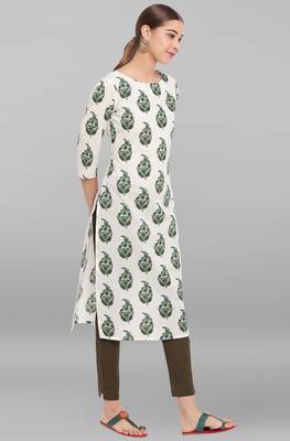 Janasya Off white printed cotton kurta 3