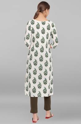 Janasya Off white printed cotton kurta 4